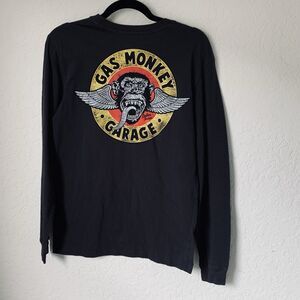 Gas Monkey Garage Shirt Adult S Long Sleeve Spellout Black Graphic Crewneck Tee
